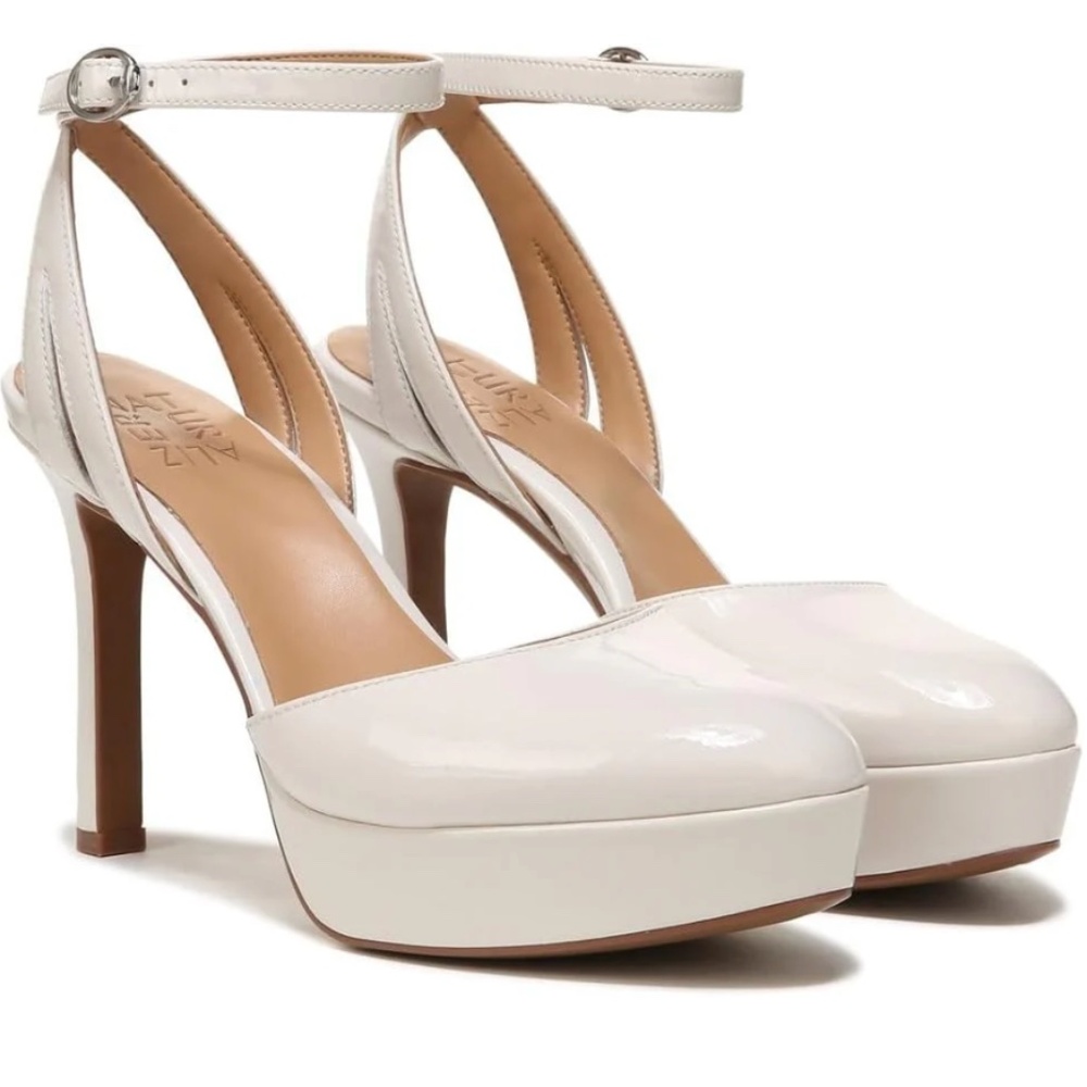 Naturalizer Clarice Ankle Strap Platform Pump - Satin Pearl Patent Leather Heel